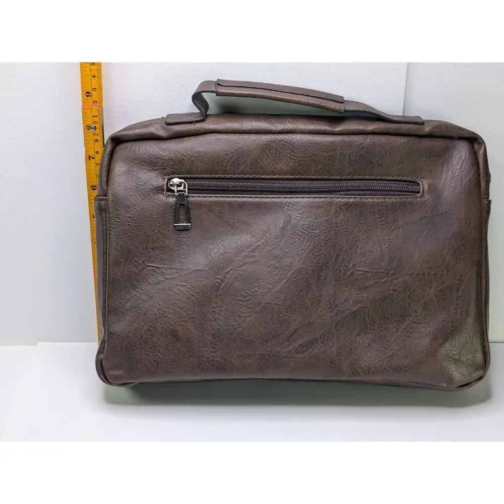 WEIXIER Brown Business Briefcase Laptop Bag Faux Leather Multi Pocket Work Bag